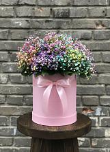 Цветочная композиция из Гипсофила и Розы в шляпной коробке в Вознесеновском