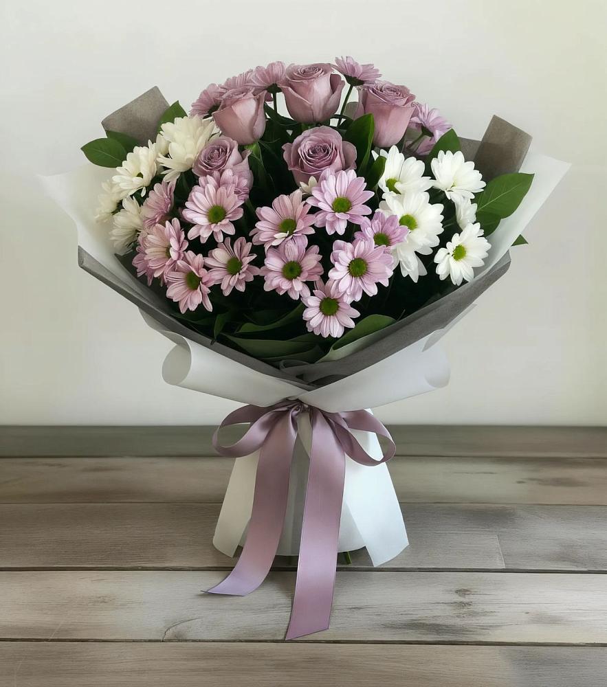 Букет цветов из: Хризантемы и Розы в Вознесеновском