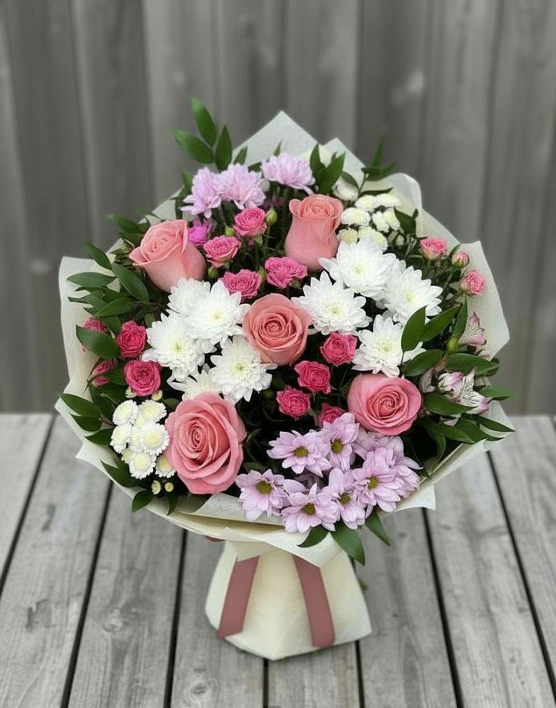 Букет цветов из: Альстромерии, Гвоздики, Розы и Хризантемы в Вознесеновском