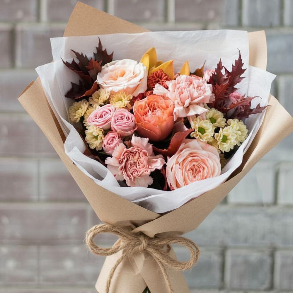 Букет цветов из: Гвоздики, Хризантемы и Розы в Вознесеновском