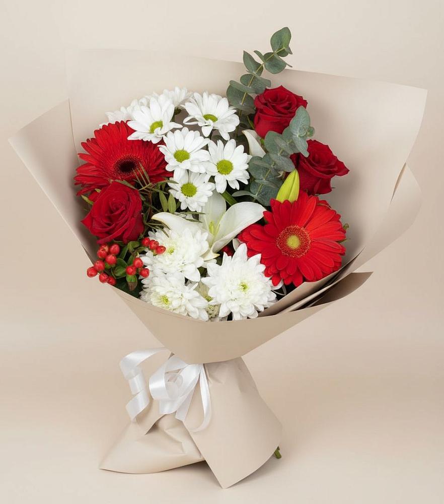Букет цветов из: Розы, Хризантемы, Герберы и Лилии в Вознесеновском