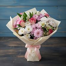 Букет цветов из:  Хризантемы, Альстромерии и Розы #REPLACE_PRED# Вознесеновском