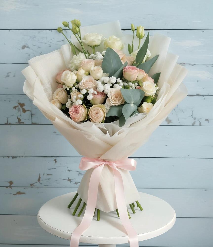 Букет цветов из: Розы и Лизиантусы в Вознесеновском