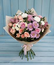 Букет цветов из:  Хризантемы, Розы и Альстромерии в Вознесеновском