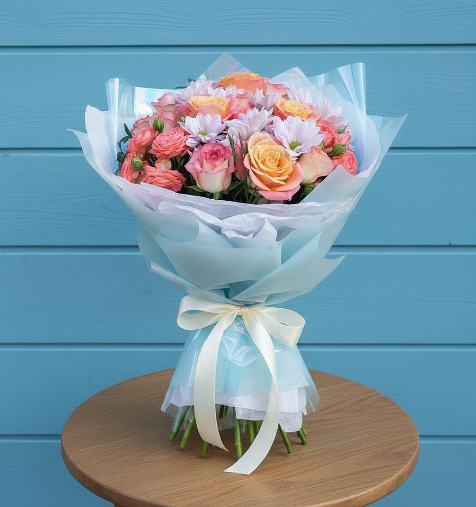 Букет цветов из: Хризантемы и Розы в Вознесеновском